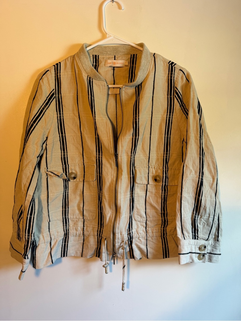 Tory Burch Beige Jacket with Black Vertical Stripes